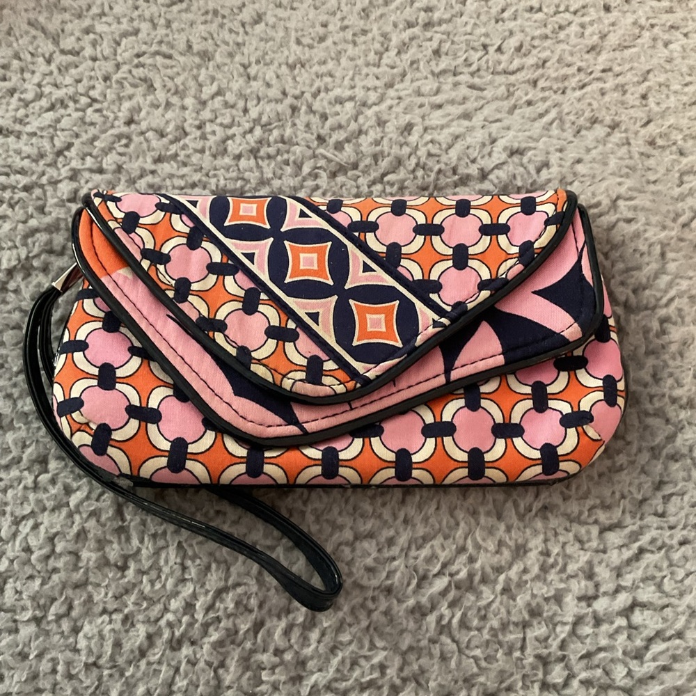 Vera Bradley Pink and Orange Wristlet Bag with Floral Design
